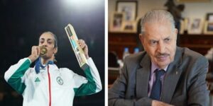 قوجيل يهنئ الملاكمة إيمان خليف عقب تتويجها بالميدالية الذهبية