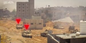 القسام تفجر مبنى بقوة صهيونية في جباليا وتدمر دبابتين