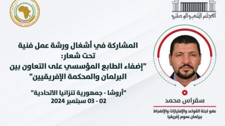 المجلس الشعبي الوطني يشارك بتنزانيا في ورشة حول التعاون بين البرلمان والمحكمة الإفريقيين