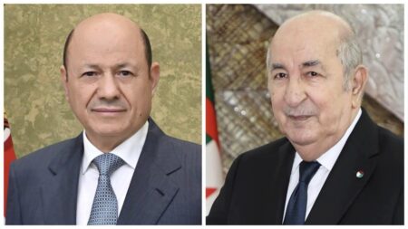 رئيس مجلس القيادة الرئاسي لليمن يهنئ الرئيس تبون بمناسبة إعادة انتخابه لعهدة ثانية