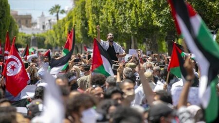 مسيرة للجنة الوطنية التونسية لدعم المقاومة في فلسطين